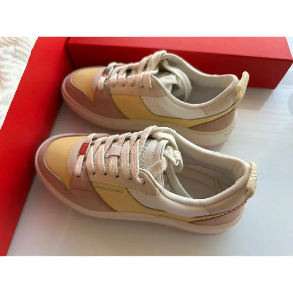 New Salvatore Ferragamo Dennis Leather Sneakers Rose (7)